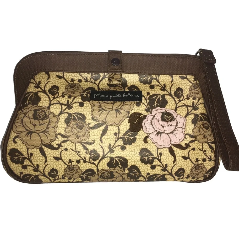 Petunia Pickle Bottom Brown Rose Print Mini Diaper Clutch Bag/Changing P…